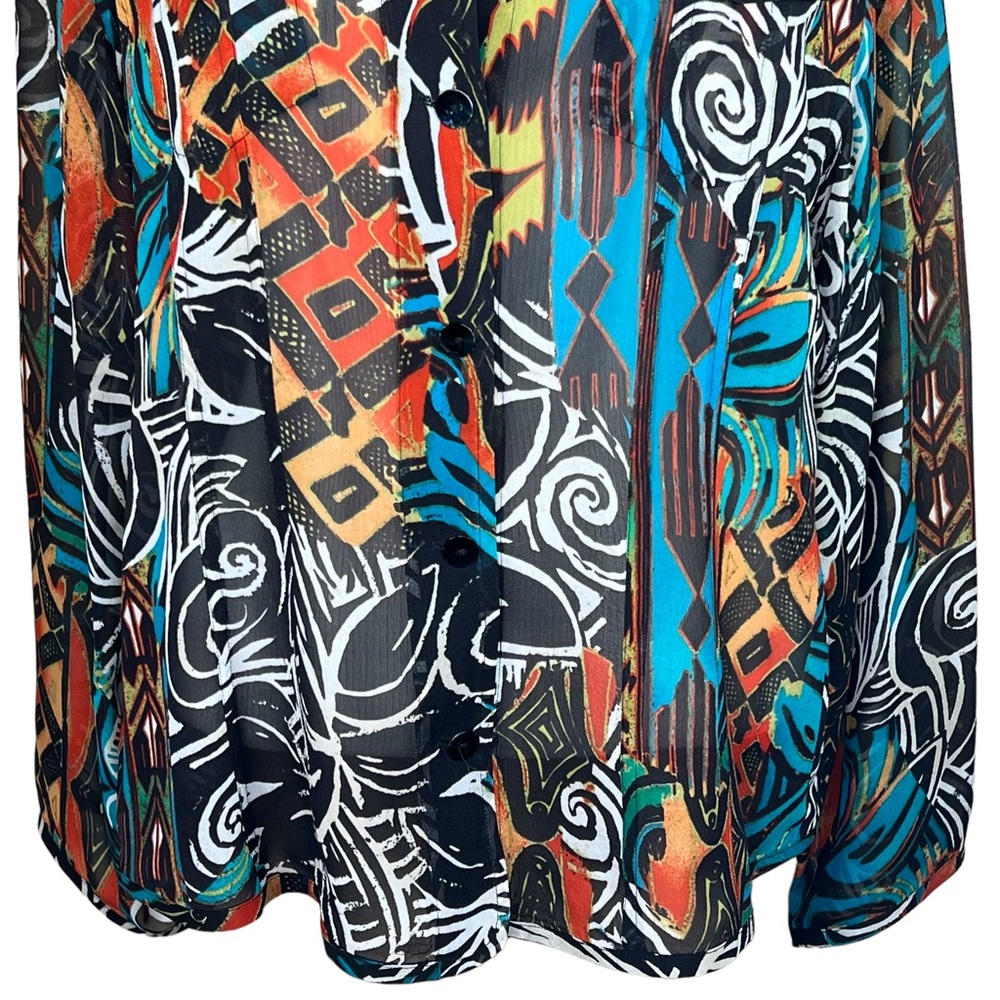 Chico’s Women’s Tailored Silk Sheer Vibrant Blouse Art To Wear Chico’s 2 = L/12 - Picture 3 of 12